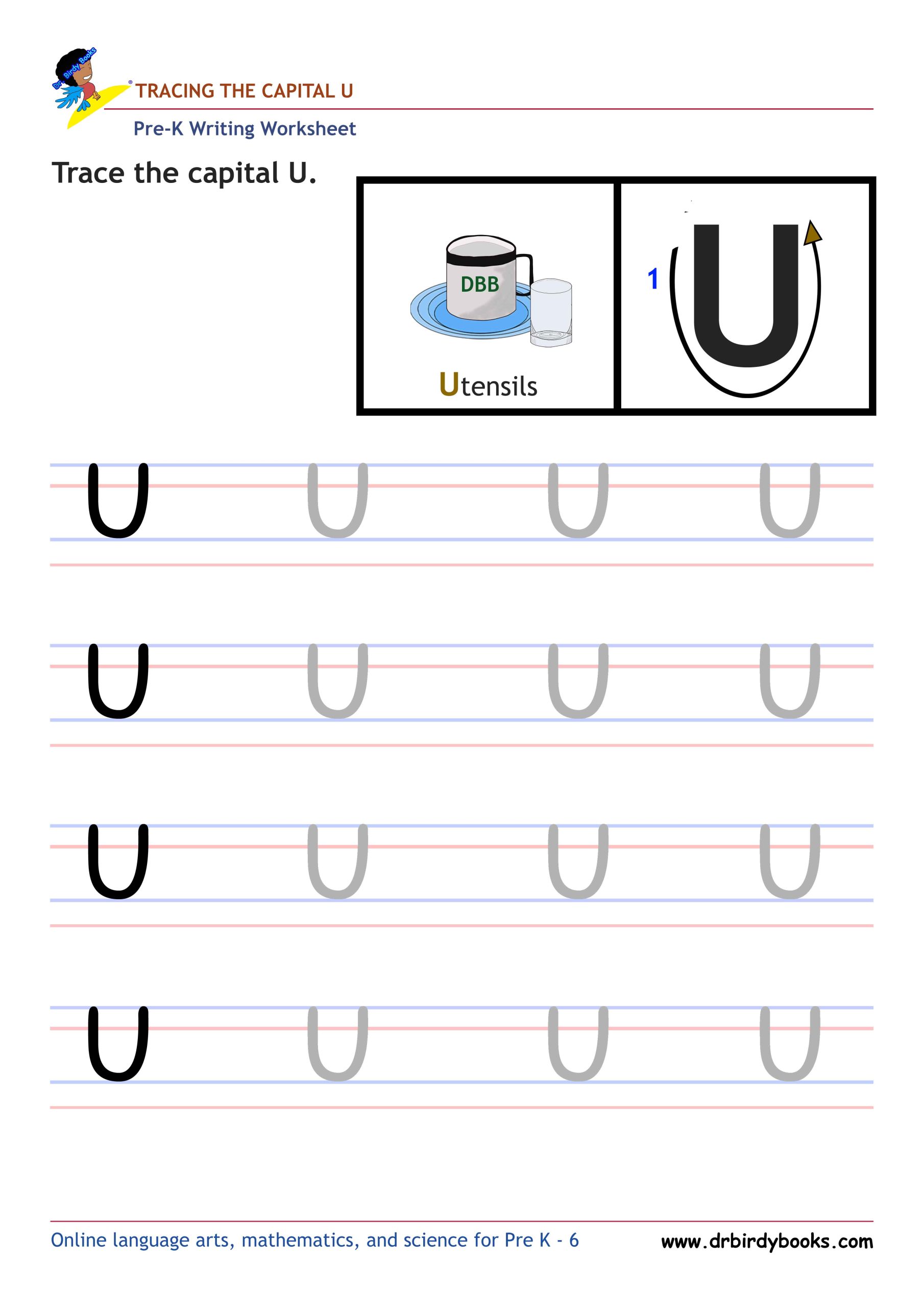 Pre K Writing ABCs Worksheet showing letter strokes and complete letters.