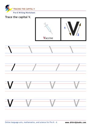 Pre K Writing ABCs Worksheet showing letter strokes and complete letters.