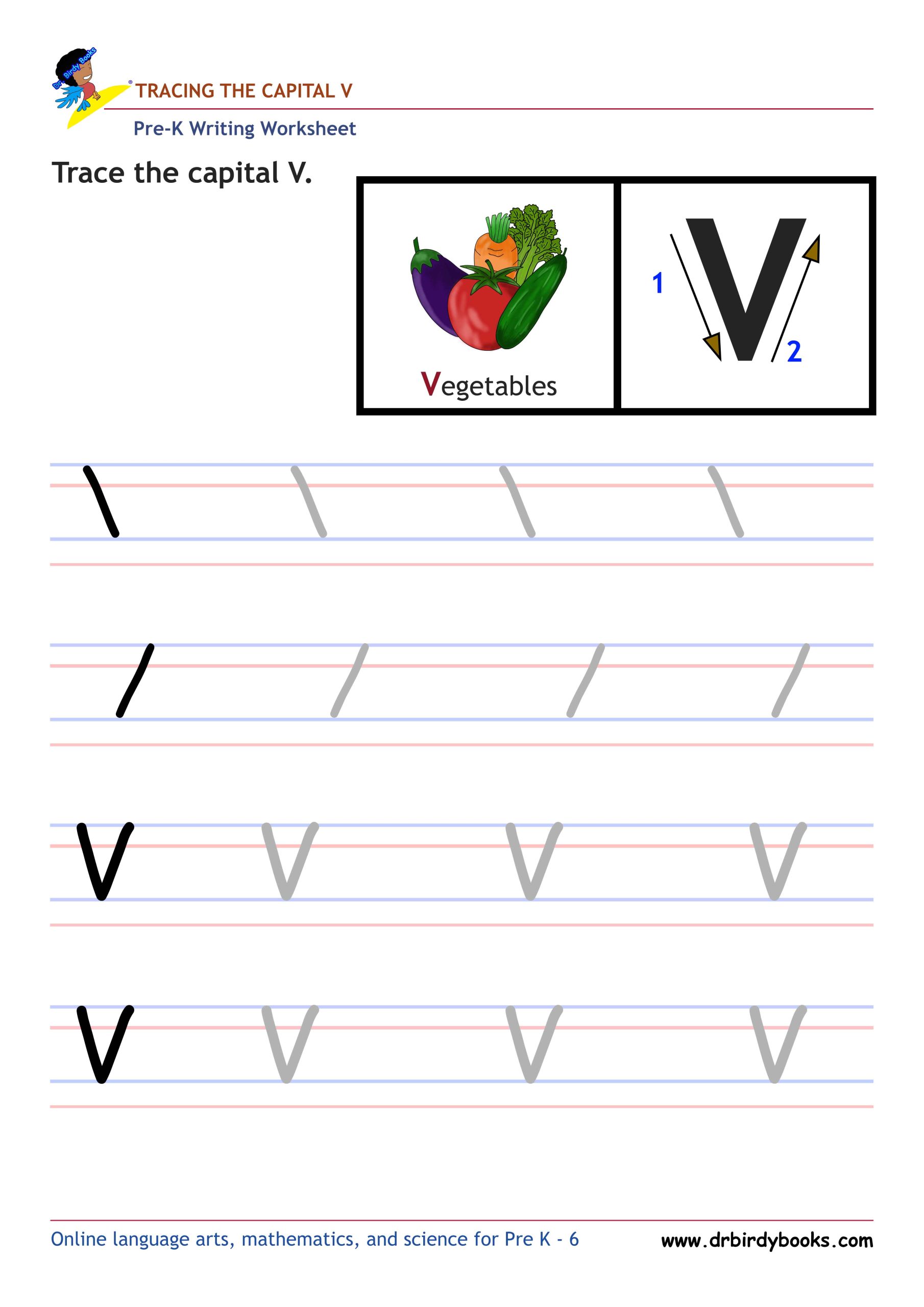Pre K Writing ABCs Worksheet showing letter strokes and complete letters.