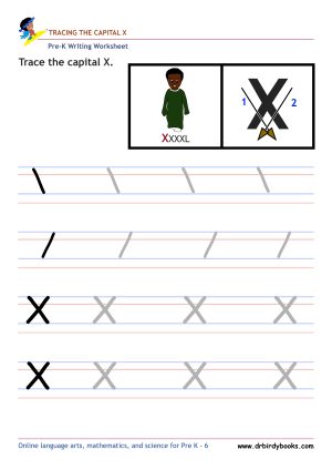 Pre K Writing ABCs Worksheet showing letter strokes and complete letters.