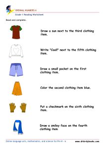 Grade 1 Reading Ordinal Numbers Worksheet showing various items with instructions for identifying ordinal numbers.