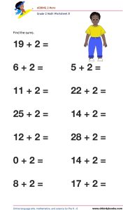 Grade 2 Math Adding 2 More Worksheet featuring addition problems like 17 + 2.