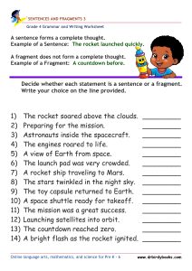 Grade 4 Grammar and Writing Sentences and Fragments Worksheet showing examples of sentences and fragments.