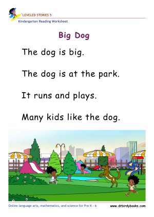 Kindergarten leveled stories worksheet for early readers featuring stories, questions, and drawing activities.