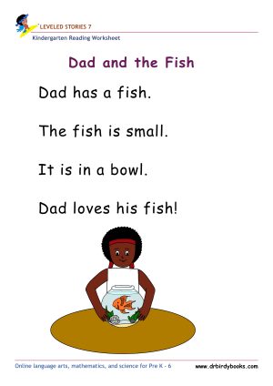 Kindergarten leveled stories worksheet for early readers featuring stories, questions, and drawing activities.