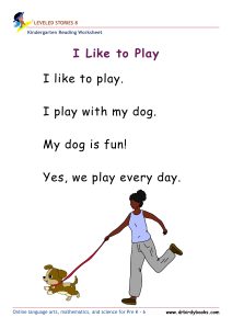 Kindergarten leveled stories worksheet for early readers featuring stories, questions, and drawing activities.