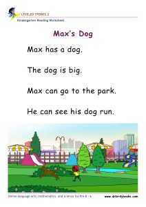 Kindergarten leveled stories worksheet for early readers featuring stories, questions, and drawing activities.