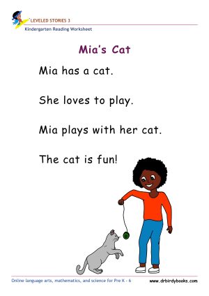 Kindergarten leveled stories worksheet for early readers featuring stories, questions, and drawing activities.