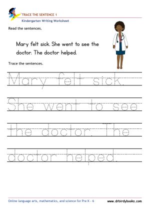 Kindergarten Writing Trace the Sentence Worksheet for improving writing skills