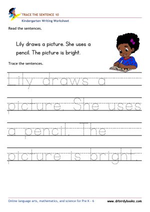 Kindergarten Writing Trace the Sentence Worksheet for improving writing skills