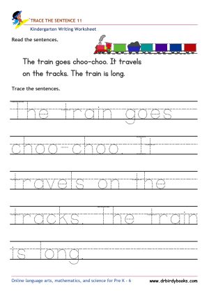 Kindergarten Writing Trace the Sentence Worksheet for improving writing skills