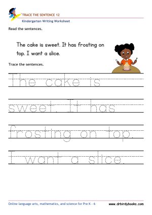 Kindergarten Writing Trace the Sentence Worksheet for improving writing skills
