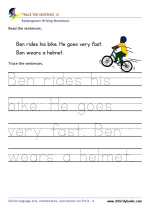 Kindergarten Writing Trace the Sentence Worksheet for improving writing skills