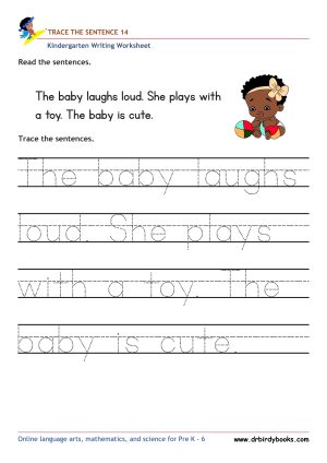 indergarten Writing Trace the Sentence Worksheet for improving writing skills
