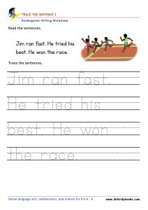 Kindergarten Writing Trace the Sentence Worksheet for improving writing skills