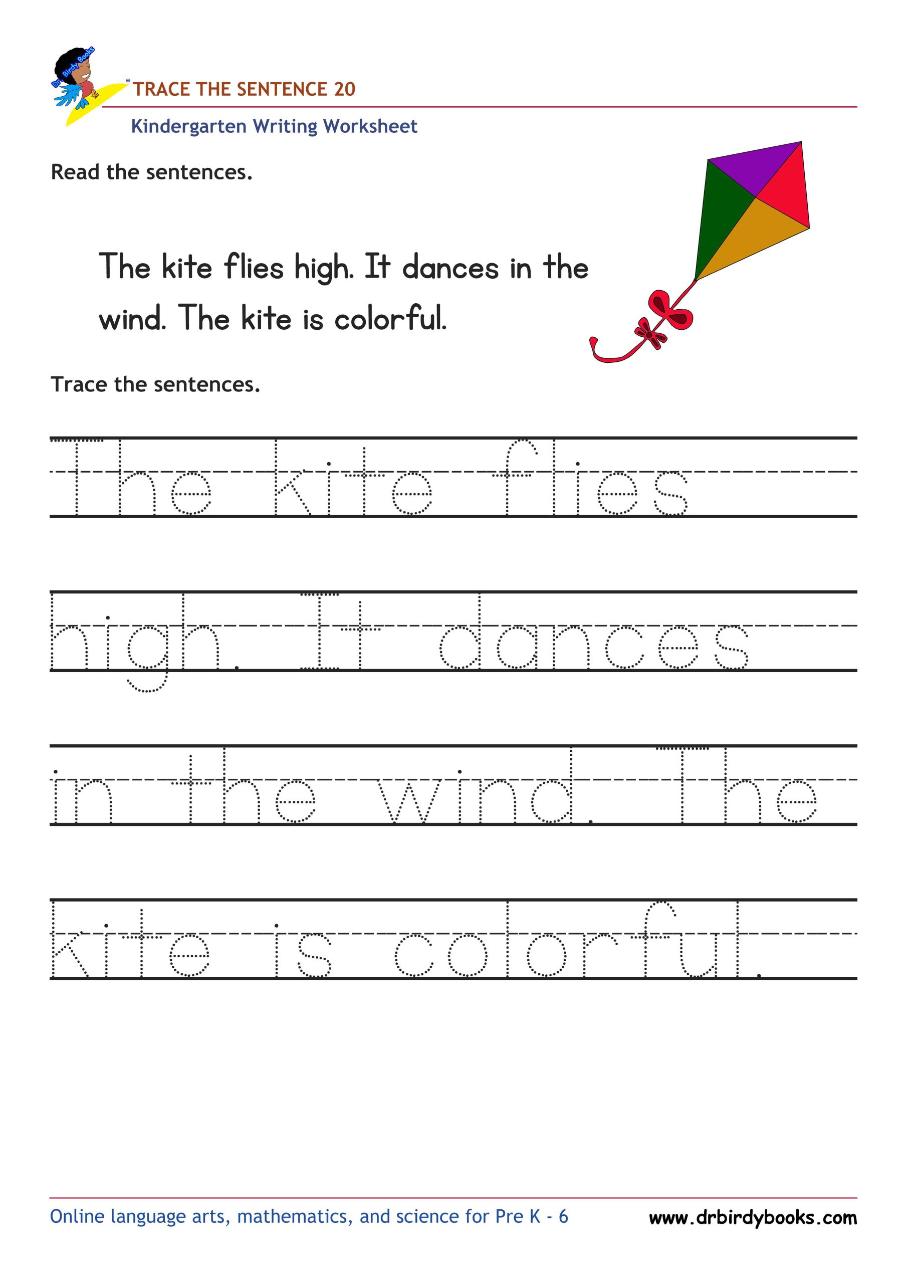 indergarten Writing Trace the Sentence Worksheet for improving writing skills