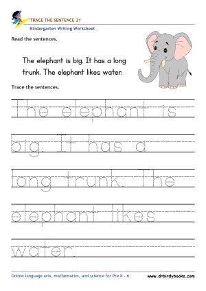 indergarten Writing Trace the Sentence Worksheet for improving writing skills