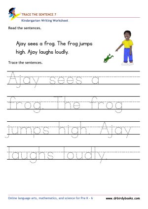 Kindergarten Writing Trace the Sentence Worksheet for improving writing skills