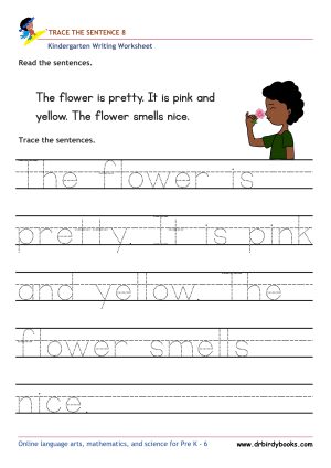 Kindergarten Writing Trace the Sentence Worksheet for improving writing skills