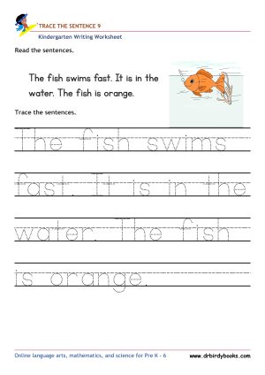 Kindergarten Writing Trace the Sentence Worksheet for improving writing skills