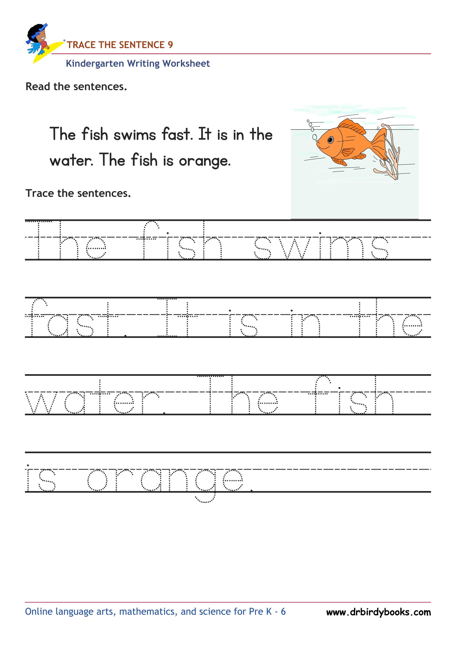 Kindergarten Writing Trace the Sentence Worksheet for improving writing skills