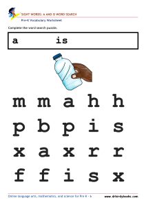 Pre K Vocabulary Word Search Puzzles Worksheet featuring simple words like "the" and "can."