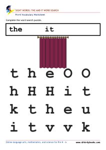 Pre K Vocabulary Word Search Puzzles Worksheet featuring simple words like "the" and "can."