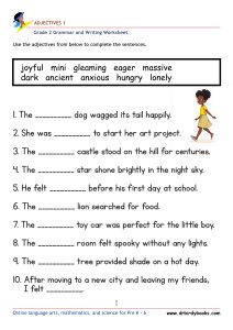 Grade 2 Adjectives Worksheet where students fill in blanks with appropriate adjectives.