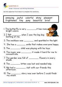 Grade 2 Adjectives Worksheet where students fill in blanks with appropriate adjectives.