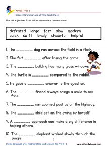 Grade 2 Adjectives Worksheet where students fill in blanks with appropriate adjectives.