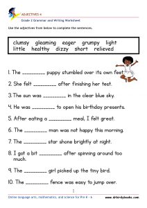 Grade 2 Adjectives Worksheet where students fill in blanks with appropriate adjectives.