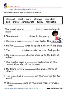 Grade 2 Adjectives Worksheet where students fill in blanks with appropriate adjectives.
