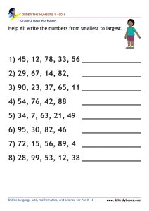 Grade 2 Order the Numbers Worksheet featuring numbers from 0 to 100 for students to arrange in order.