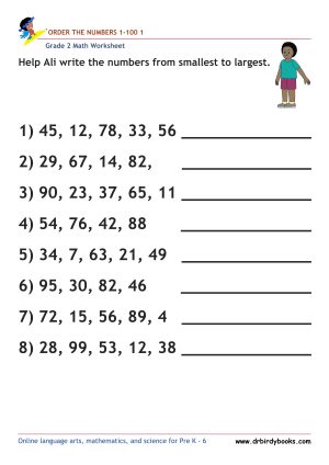 Grade 2 Order the Numbers Worksheet featuring numbers from 0 to 100 for students to arrange in order.