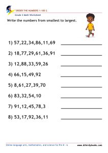 Grade 2 Order the Numbers Worksheet featuring numbers from 0 to 100 for students to arrange in order.