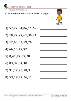 Grade 2 Order the Numbers Worksheet featuring numbers from 0 to 100 for students to arrange in order.