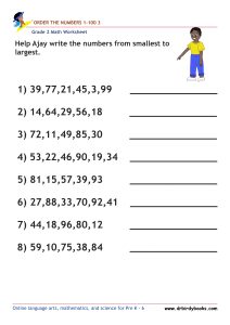 Grade 2 Order the Numbers Worksheet featuring numbers from 0 to 100 for students to arrange in order.