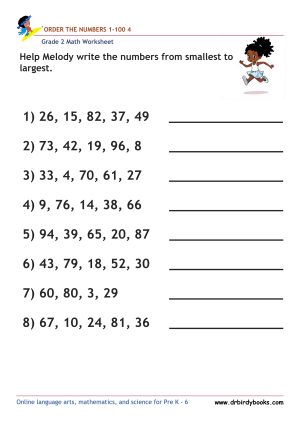 Grade 2 Order the Numbers Worksheet featuring numbers from 0 to 100 for students to arrange in order.