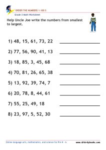 Grade 2 Order the Numbers Worksheet featuring numbers from 0 to 100 for students to arrange in order.
