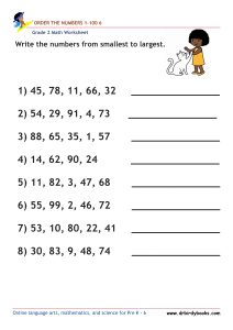 Grade 2 Order the Numbers Worksheet featuring numbers from 0 to 100 for students to arrange in order.