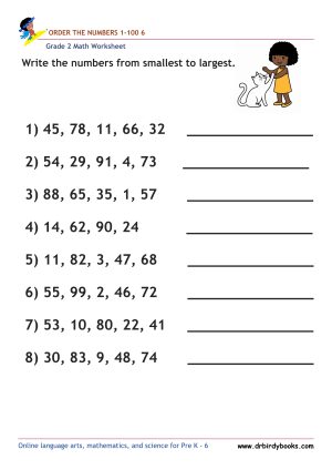 Grade 2 Order the Numbers Worksheet featuring numbers from 0 to 100 for students to arrange in order.