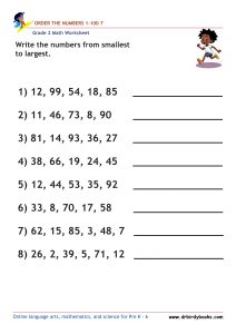 Grade 2 Order the Numbers Worksheet featuring numbers from 0 to 100 for students to arrange in order.