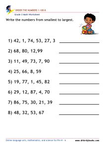 Grade 2 Order the Numbers Worksheet featuring numbers from 0 to 100 for students to arrange in order.