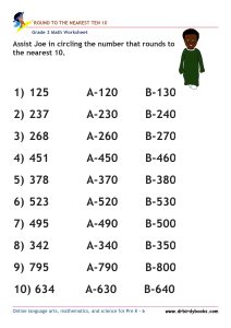 Grade 2 Rounding to the Nearest 10 Worksheet featuring three-digit numbers for students to practice rounding.