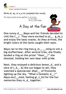 Grade 2 Long A Spelling Worksheet where students fill in missing letters in sentences.
