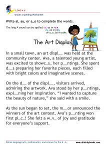 Grade 2 Long A Spelling Worksheet where students fill in missing letters in sentences.