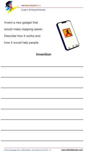 Grade 5 Writing Prompts Worksheet featuring unique scenarios for students to write about creatively.