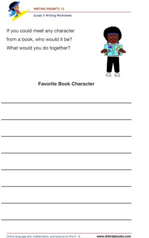 Grade 5 Writing Prompts Worksheet featuring unique scenarios for students to write about creatively.