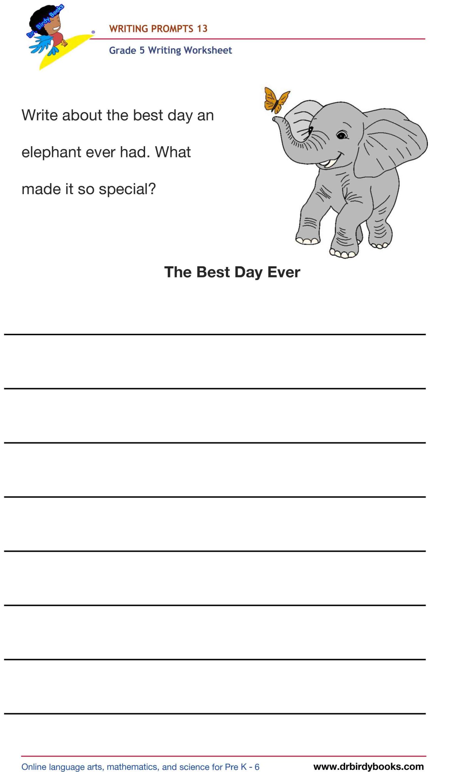 Grade 5 Writing Prompts Worksheet featuring unique scenarios for students to write about creatively.