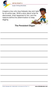 Grade 5 Writing Prompts Worksheet featuring unique scenarios for students to write about creatively.